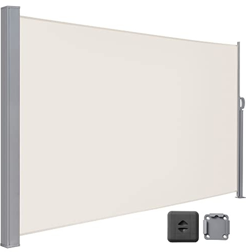 LARMNEE Seitenmarkise mit Stahl-Kasten, ausziehbar, 180 x 450 cm, Rostbeständig, Windschutz, Sonnenschutz, Seitenrollo, Blickdicht, für Balkon, Terrasse, Garten, Beige EBE1845TBP02