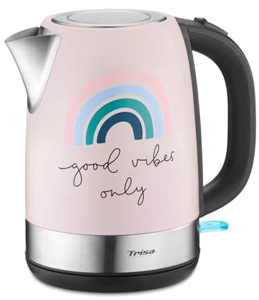 Trisa Design Wasserkocher 1,7L Edelstahl, Elektrischer Teekocher 2200W im Good Vibes Motiv, Abschaltautomatik & Kalkfilter