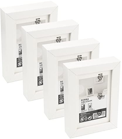 Ikea RIBBA 503.784.10 Chunky Box Bilderrahmen, 10 x 15 cm, Faserplatte und Kunststoff, Wand- und Tischmontage, Weiß, 4 Stück