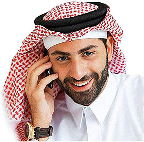Turban-Schal für Herren Arabisch Hijab Muslim Atmungsaktiv Weich Bandana Schal Shemagh Klassisch Mütze Kopfbedeckung Keffiyeh Saudian Decke Wüstenschal Arabisch mit Stirnband,Rot,One size