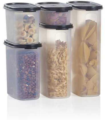 Tupperware Brand Modular Mates Ovales Set – 5 Vorratsdosen für trockene Lebensmittel mit Deckel (2 Tassen, 4 ¾ Tassen, 7 ¼ Tassen, luftdicht, spülmaschinenfest und BPA-frei