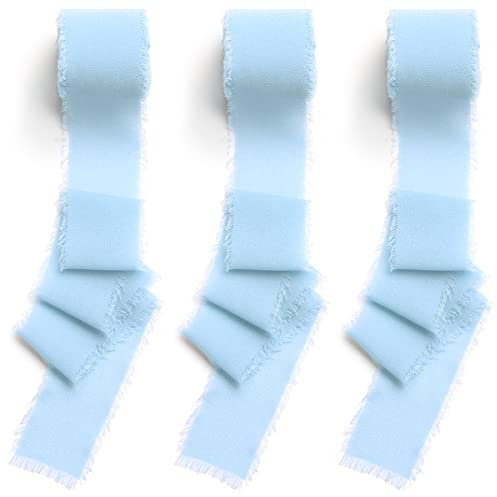 CHUQING Chiffonband Hellblau Geschenkband breit Blau Dekoband Schleifenband Himmelblau Bänder für Hochzeit,Geschenkverpackungen,Blumenstrauß,3,8cm x 6m,3 Rollen