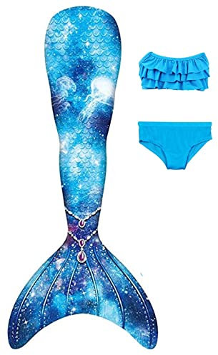 DNFUN Meerjungfrauenschwanz für Kinder Meerjungfrauen Schwimmen,ohne Monoflosse 3 Stück,ohne Monoflosse-2 cj15,150