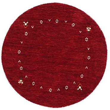 RUG PRINCE Wollteppich Gabbeh Muti 80x80 Handgewebt Rund Rot Einfarbig Handarbeit