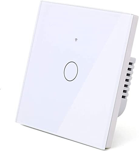 proAMEDEN Interruptor de luz inteligente WiFi 1/Gang NO NECESITA NEUTRO, panel de vidrio, interruptor táctil WiFi 2,4 GHz, control remoto Smart Life/Tuya, funciona con Alexa, Google Home, Blanco[1pc].