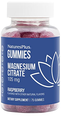 NaturesPlus Gummies Magnesium Citrate - Magnesium Gummies, Raspberry Flavour - Energy, Relaxation and Bone Health - Vegan, Gluten Free - 75 Gummies