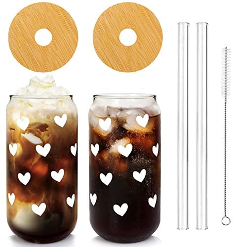Love Can Glass, Valentine's Day Can Glass, Couple Coffee Glass Cups, Couple Drinking Cups (White Love * 2)