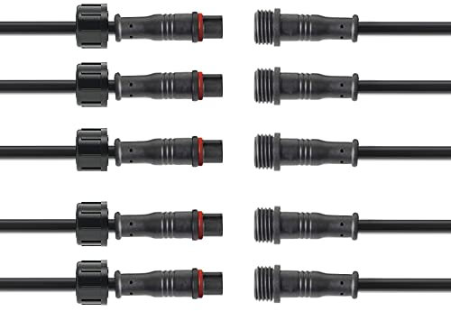 WOODGUILIN 3 Pin Waterproof Connectors Male Female Plug,3 Core LED Connector Male Female Plug,with 20AWG 20CM IP68 Extension Cable for Car,Truck,Boat,Outdoor LED Light Bars.(5Pairs,3Pin 20AWG)