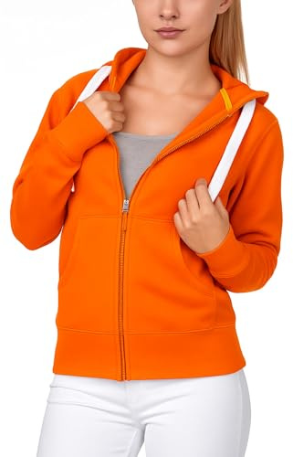 Mivaro Damen Sweatjacke mit Kapuze & langem Reißverschluss - Kapuzenjacke Regular Fit aus Baumwollmischung 300g/m² - Zwei Taschen & Reißverschlussfach, Fleece innen, Sweatshirtjacke sportlich, bequem
