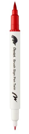 Pentel Brush Sign Pen Twin SESW30C Fibre Pen, 2 Brush-like Tips, Red (Pack of 1)