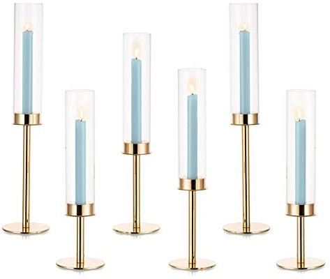 Inweder Portacandele da Tavolo con Vetro Rimovibile - Set di 6 Porta Candele da Tavolo Candelabri Candelabro Oro Portacandele a Cilindro per Matrimonio Centrotavola Moderno Design Decorazione Casa