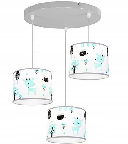 Light-Home - BAMBI - Hängelampe - Deckenlampe - Pendelleuchte aus Metall mit Lampenschirm aus Stoff - E27 3-Flammig Oval - Hellblau und Orange