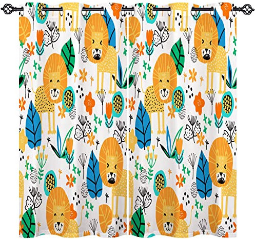 ANHOPE Tropisch Dschungel Tier Löwe Verdunklungsvorhänge mit Ösen Blickdichte Gardinen Blackout Curtain Thermo Vorhänge Kinder Jungen Mädchen Schlafzimmer Wohnzimmer Vorhang 2er Set H 138 x B 117 cm