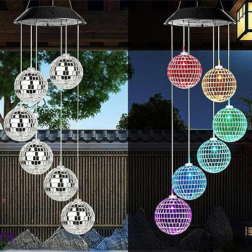 Voihamy Disco Ball Lamp,Solar Disco Ball Lamp Wind Chimes - Waterproof Solar Powered Wind Chime Light for Outside Garden Yard Decor