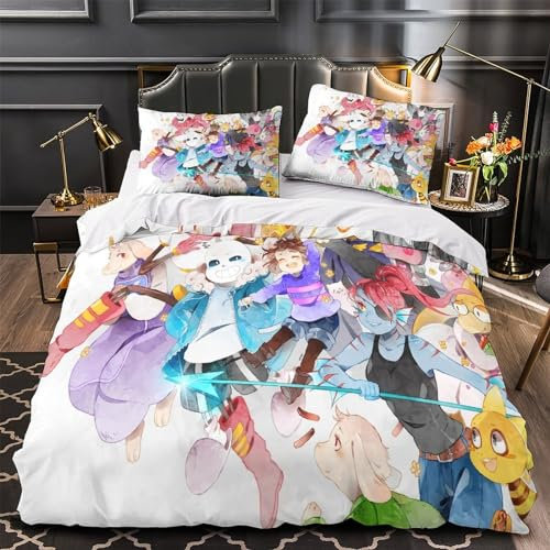 EKIDAZ Undertale 3D Print Role-Playing Betten Set Bettwäsche Set Microfaser Qualität Bettbezug Mit Kissenbezug Teilig 3 Teilig Sets King(220x240cm)