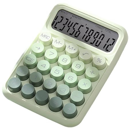 Wizoowip Mechanical Keyboard Calculator Round Keys Vintage Gradient Color with Large Lcd Display 12-digit Desktop for Home Green