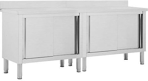 Gecheer 2X Arbeitsschrank mit Schiebetüren Arbeitstisch Arbeitsplatte Edelstahlschrank Gastro Schrank Schiebetürenschrank 200x50x(95-97) cm Edelstahl