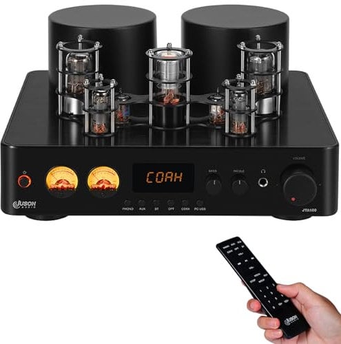 Juson Audio JTA100 200 W Amplificatore valvolare per tubi sottovuoto,ibrido integrato con Phono, BT 5.0 Optimal, ingresso RCA RCA e uscita cuffie 2.1CH Class AB HiFi Home Audio Amp per giradischi