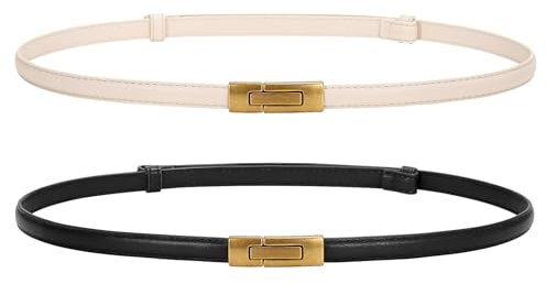 WERFORU Damen Skinny Ledergürtel Verstellbarer dünner Taillengürtel Dekorativer Gürtel für Kleider Jeans Mantel mit goldener Drehschnalle