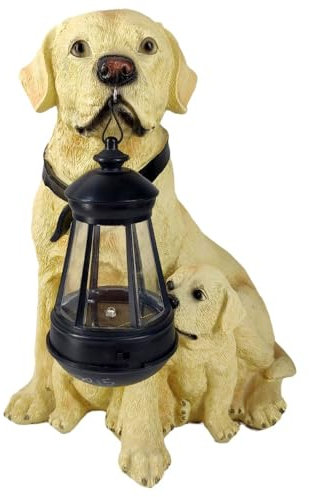 Lampe solaire LED Labrador Retriever avec chiots 29 x 20 cm avec batterie - Lampe de jardin pour chien - Lanterne solaire