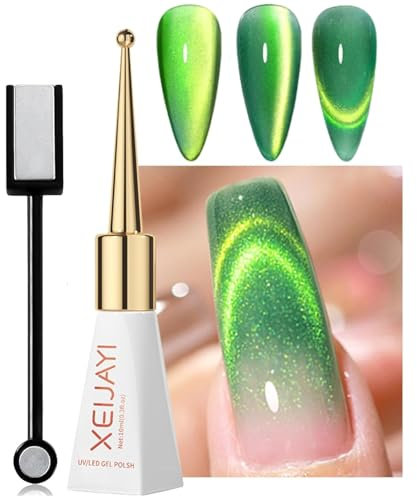 Cat Eye UV Gel Nagellack - Grün Cateye UV Gel Nail Polish Katzenauge Gel Nagellack Langlebig - Glitzer Holografischer Soak Off UV LED Gel Polish mit 1 Magnet DIY Art Maniküre (005 Grün Style)