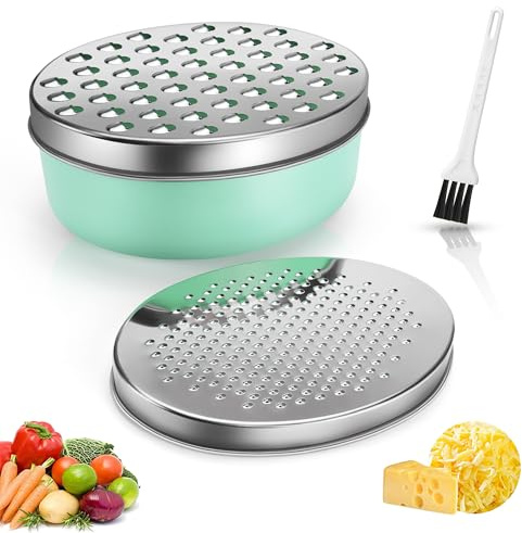 Cheese Grater with Container, Graters for Kitchen with 2 Size Lid,Cheese Shredder,Vegetable Chopper,Ginger Shredder,Chocolate Grater (Green)