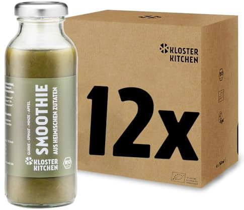 Kloster Kitchen Bio Smoothie Grün Gurke Spinat Minze Apfel 12x 250 ml I Superfood Frühstück vegan I To Go Glasflasche I Powerfood aus heimischen Zutaten