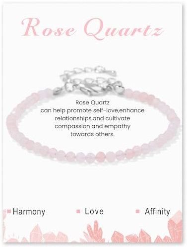 APMGONT Naturstein Armband für Damen, 3mm Natürliches Edelstein Armbänder Perlen Armband Yoga Kleine Facettierte Armbänder Geschenk für Frauen Mädchen (Rosenquarz)