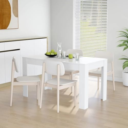 PIXZSSI Table de salle à manger blanche, 140 x 74,5 x 76 cm, matériau résistant à l'humidité, table de salle à manger, table de cuisine pratique, offre un espace pour la nourriture et les boissons