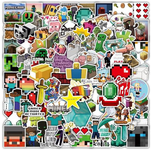 Auony 100pcs Game Stickers, Video Game Theme Funny Stickers for Water Bottle, Laptop, Phone, Skateboard, Scrapbooking (Miner)