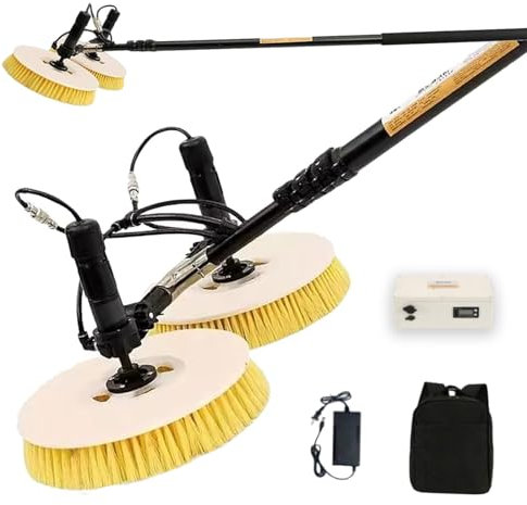 Electric Solar Panel Cleaning Tool, Adjustable Water Fed Poles Cleaning Kit, Solar Panel Cleaning Pole and Outdoor Window Washing Equipment, Double-Head,7.5m
