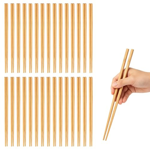 Tissting 30 Pairs Wooden Chopsticks, 27cm Lightweight Non-Slip Reusable Chopsticks, Dishwasher Safe Chinese Classic Chop Sticks for Sushi Noodles Asian Food Home Restaurant