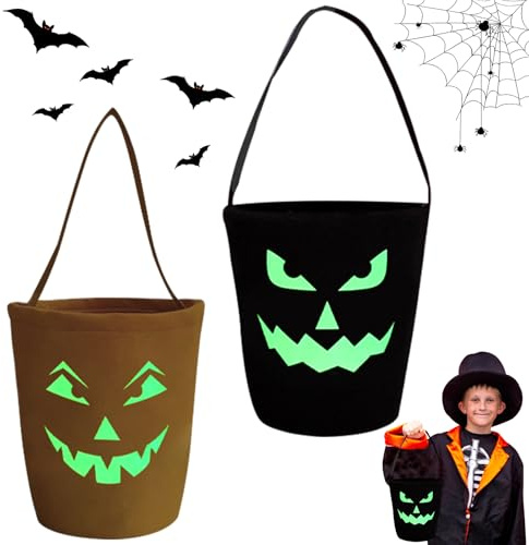 SPHERETRON Halloween Süßigkeiten Tasche 2 Stück Halloween Eimer Halloweens Tüten Halloweens Korb Kürbis Eimer Hallowee-n Trick or Treat Kürbis Candy Bags Für Hallowee-n Süßigkeiten, Kekse, Snacks