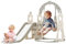 3 in 1 Slide and Swing Set for Kids,Toddler Swing,Toddler Swing and Slide Set,Basketball Hoop Garden Climbing Frames (White＋gray)