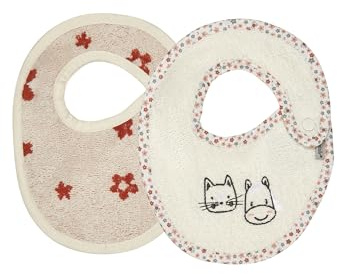 Sterntaler Lätzchen 2er Pack Bauernhof - Baby Lätzchen mit Blumen-Jacquard - Lätzchen aus saugfähiger Baumwolle mit Druckknopfverschluss, ecru