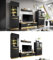 All4All Wohnwand Floro - Wohnzimmermöbel - Schrankwand für Wohnzimmer - Wohnzimmerchrank - Anbauwand Wohnwand - Weiß - Schwarz - 315cm - Modern - 10 - Schwarz Matt/Gold