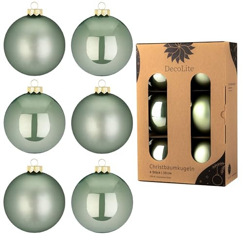 DecoLite: Christbaumkugeln aus Glas Ø 10 cm (6 Stück) - Salbei - matt/glänzend
