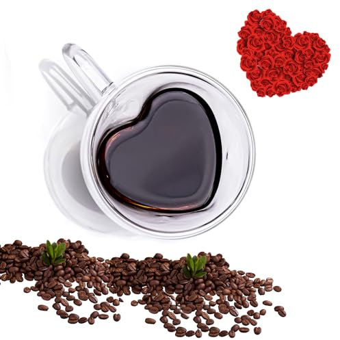 Umllpet Doppelwandige Kaffeegläser,Kaffeegläse Herzförmig Kaffee Gläser Doppelwandig, Kaffeegläser Thermogläser Doppelglas Gläser Tassen mit Griff Hitzebeständige Gläse für Tee Eis Milch Bier