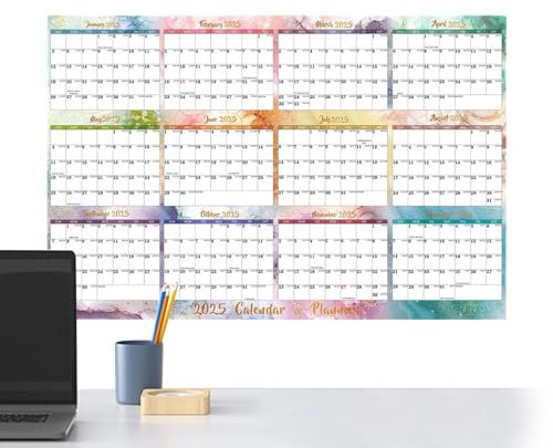 Jahreswandkalender, trocken abwischbarer Wandkalender 2025, löschbarer Jahresplaner groß - Wiederverwendbarer Jahresplaner, laminierter Organizer mit Lehrer-Notiz, g