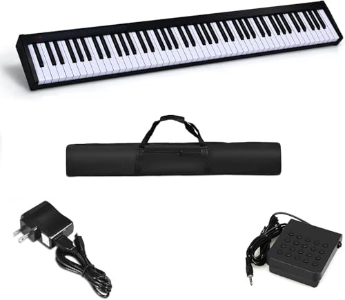 GYMAX Pianoforte Elettronico Portatile per Bambini con 88 Tasti con Borsa Pianoforte Musicale Tastiera Elettronica (126,5x18x6,5cm, nero)
