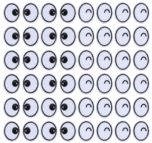 FREEBLOSS 48Pcs Eyes Patch Embroidery Cloth Iron On Patches Sew on Patches 2 Styles Embroidered Patches Eyes Cartoon Eyes Applique Patches Costume Accessories for Clothes