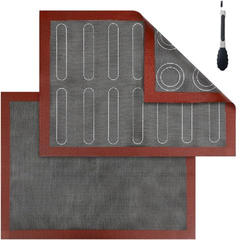Hitchuey Tappetino Microforato per Forno, 2 PCS Tappetino da Forno in Silicone, Resistente al Calore e Riutilizzabile,Tappetino a Doppia Faccia, Tappetino Microforato, Antiaderente,Antiscivolo Teglia