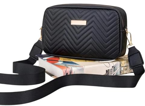 EDIBAZZAR Schwarze Lederhandtasche Schultertasche Damen Tasche Kunstleder gesteppt
