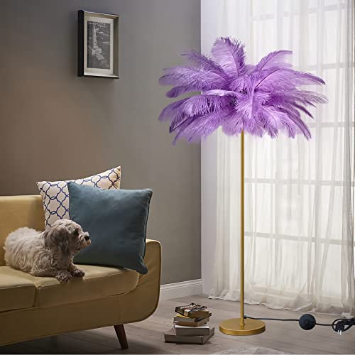 KISFWIU Stehlampe, Federlampe mit 48 natürlichen Straußenfedern 2023 Neue verbesserte Version mit 10 Farben, verlängerte Federn geeignet für Wohnzimmer, Schlafzimmer, Arbeitszimmer, H160cm (purple1)