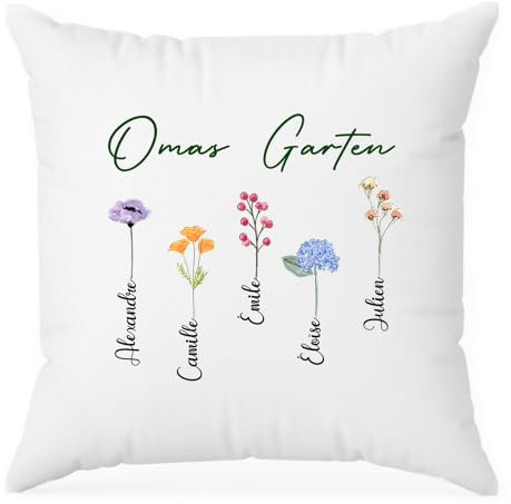 Geschenke Mall Personalisiertes Kissen Mit Namen - Omas Garten - Geschenk für Mama und Oma - Muttertagsgeschenke (5 Kinder)
