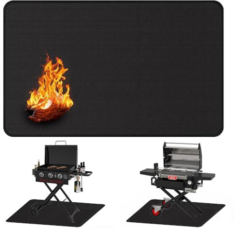 SGZIOO 100x150cm Feuerfeste Unterlage Grill, Silikon-Glasfaser Grillteppich Outdoor, OilProof Grillschutzmatte für Gasgrill Boden & Holzkohlegrill, Grillmatte Bodenschutz für Boden, Rasen, Camping