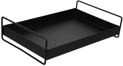 KICHOUSE Rechteckiges Serviertablett Aus Metall Mit Griffen Vielseitige Snack Obstplatte Für Zuhause Party Und Picknick Praktisches Deko-Element Schwarz