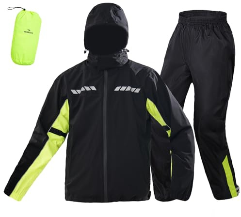 VIKAMAKA Tuta antipioggia per uomo e donna, impermeabile, per moto, golf, escursionismo, ciclismo, cappotto antipioggia (verde fluorescente, S)