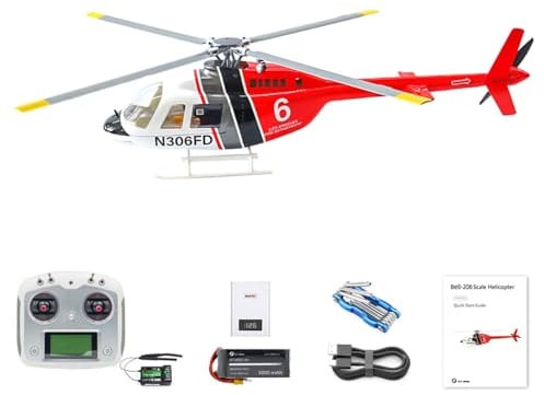 wheelfun 1/48 FlyWing RC Hubschrauber Bell 206, bürstenloser Motor | GPS Positionshaltung, 4-Blatt-Rotor, inkl. Akku, ab 14 Jahren, sofort flugbereit RTF
