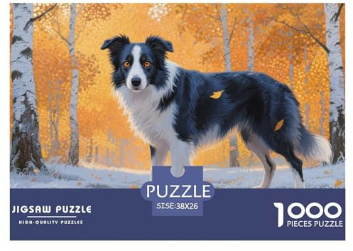 Puzzles Border Collie Hund Mit 1000 Stücken Für Erwachsene,Herbstwald Anspruchsvolles Spielzeug Schnipselpuzzle, Intelligenz-Puzzle Home-Dekoration 38x26cm/1000pcs